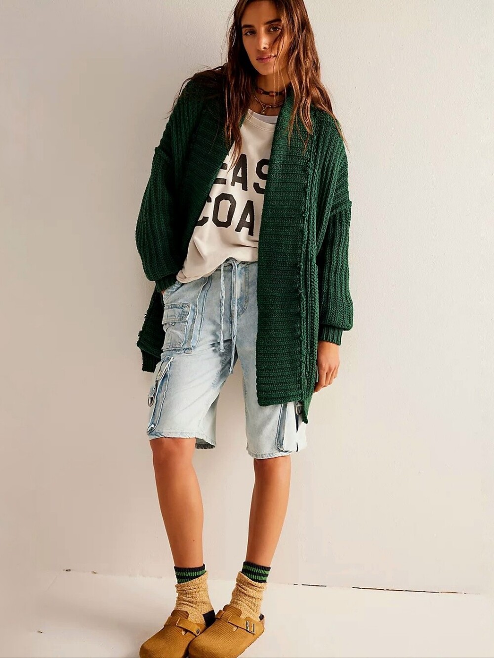 Free People Wonderful You Cardi We The Free Chunky Sweater Hunter Green medium M